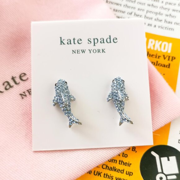 Kate Spade Jewelry - Kate Spade California Dreaming Shark Silver Blue Stud Earrings NEW / DUST BAG